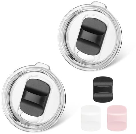 Tumbler Lids for Yeti, 2 Pack 20 oz Replacement Lids with 3 Magnetic Slider Compatible for YETI 20 oz Tumbler, 10/24 oz Mug and 10 oz Lowball, Slider Switch Spill Proof Tumbler Cover(Black/White/Pink)