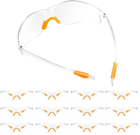 HO-SFSM Pack 12 Gafas Proteccion Trabajo, Gafas de seguridad transparentes, Gafas Proteccion con Plaquetas Nasales para Laboratorio, Sitio de Construcción