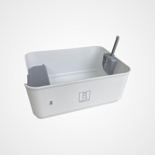 MOGBOG Large Luxury Cat & Kitten Litter Tray With Scoop, High Sided, Deep, Plastic, Easy Clean Box, Sleek & Stylish In White.