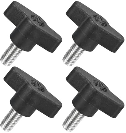 QUARKZMAN 4 Stück T-Flügelschraube mit Griffen M8 x 16mm Schwarz | Männliche Schraube Knopf 304 Edelstahl Rändelschraube Daumenschrauben-Griff 36mm Durchmesser