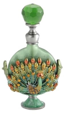 Frasco De Perfume De Vidrio Vintage Botella de Perfume vacía rellenable de pavo real, 7ml, esmalte de Metal, decoración de exhibición de pavo real Vintage, tapa esmeralda, gotero de vidrio verde, caja