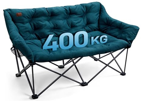 EVER ADVANCED Campingstuhl Faltbar 145cm Breit für 2 Personen Faltsofa 400KG Belastbar, Campingsofa Dick Gepolstert Klappstuhl 2 Sitzer Hohe Lehne Extra Breit für Outdoor Garten Balkon Indoor, Grün