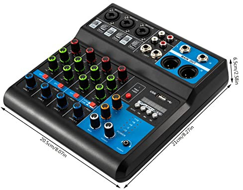 DJ Digital Mixer Soundboard Bluetooth con amplificatore audio mixer 5 canali mixer Bluetooth/USB, con effetto riverbero e porta USB