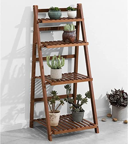 SFSLBFB Klappbarer Blumentopfständer aus Bambus, 4-stufiger Pflanzenständer, Leiter, Blumenregal, Gartenpflanzgefäß, Ausstellungsregal, Bonsai-Halter, 55 x 43 x 122 cm