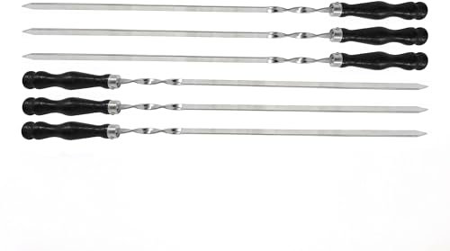 Set 6 st. Grillspieße aus Edelstahl 60cm Schaschlikspieße Lange Spieße für Fleisch Gemüse Stockbro BBQ Grillen Grillzubehör aus Edelstah (6 Stück mit Holzgriff Buche) Шашлык Шампур