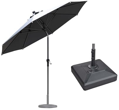 PURPLE LEAF Sonnenschirm 270 cm mit Schirmständer UV-beständig, Grau | Aluguss-Griff, Einfaches Öffnen, Flexible Neigung, Rostfreier Alurahmen, Marktschirm mit Schirmständer Balkon & Terrasse