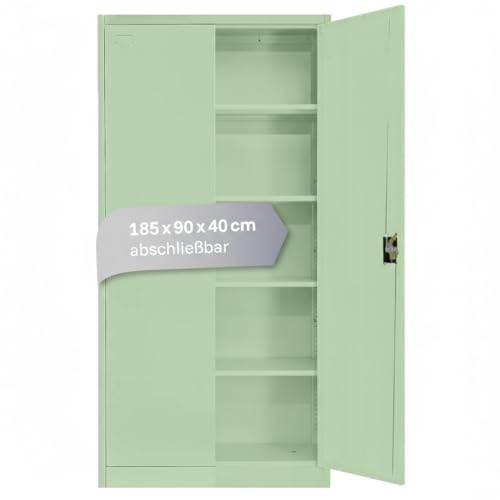LagerZwei Mehrzweckschrank 185x90x40cm I Metallschrank, 4 Fachböden I Aktenschrank, abschließbar I Robuster Allzweckschrank als Werkstattschrank & Büroschrank I Stahlschrank mintgrün