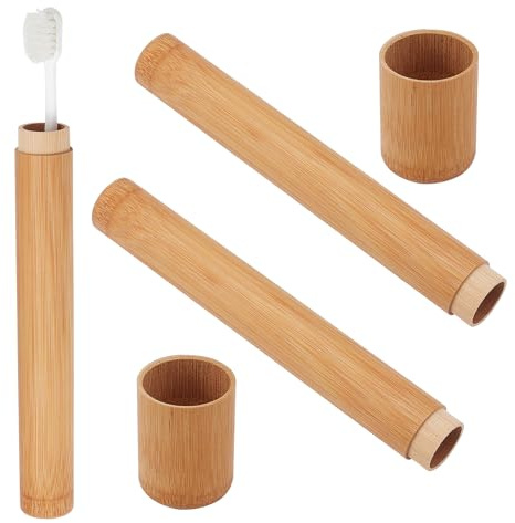 NICENEEDED 2 étui de Voyage en Bambou pour Brosse à Dents Tube de Brosse à Dents Vide Porte Brosse à Dents Portable et Réutilisable pour Voyage et Camping