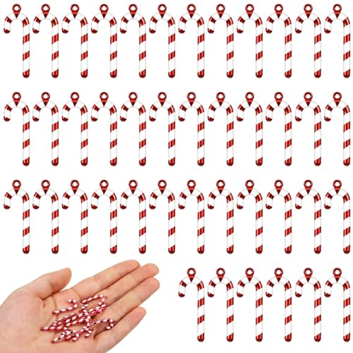 Chunful 100 Pcs Mini Candy Cane Ornaments for Christmas Tree Mini Christmas Decoration Ornaments Tiny Candy Cane Charm for Jewelry Making Crafts DIY Necklace Bracelets Earrings Home Table Party Decor