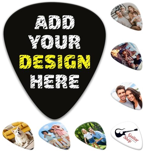 Personalisierte Gitarrenplektren 6er Set – Beidseitig bedruckt, eigenes Design erstellen – Für E-Gitarre, Bass & Ukulele – Geschenkidee für Männer & Frauen (0.96mm)