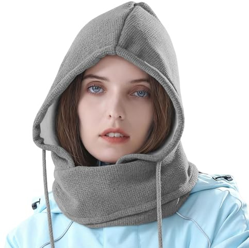Rayson Wintermütze für Damen Kapuzenschal Fleece Balaclava Strickmütze mit Kordelzug Thermo Unisex Warme Winter Sturmhaube Herren für Outdoor Aktivitäten