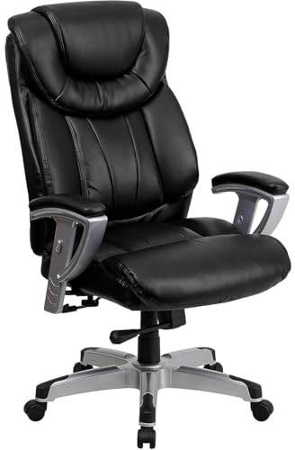 FWStyle Executive High Back Office Chair – Black Swivel Chair with Lumbar Support, Spring Tilt Mechanism – Ergonomic Adjustable Executive Desk Chair for Home Office & Workspaces