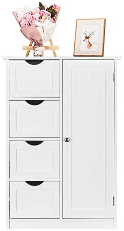 LEADZM Badezimmerschrank, Badschrank | Schlichter Beistellschrank, Kommode, mit 4 Schubladen, Verstellbare Ablage, 56 x 30 x 82 cm