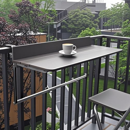 Balkontisch zum Aufhängen, höhenverstellbar, Klapptisch, platzsparende Außenschienenhalterung für Terrasse und Deck