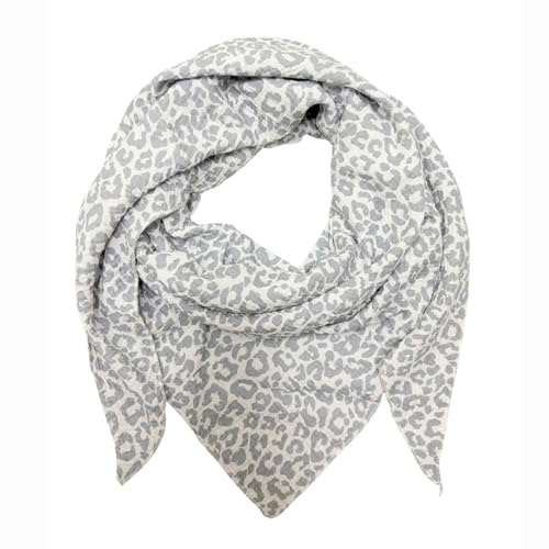 XL DreieckStrickschal Leopard Frühling Schal 100% Baumwolle Made in Italy Fashion Tuch Dreieckschal Stola Herbst Frühling Tuch Leo (mini Leo26 Grau)