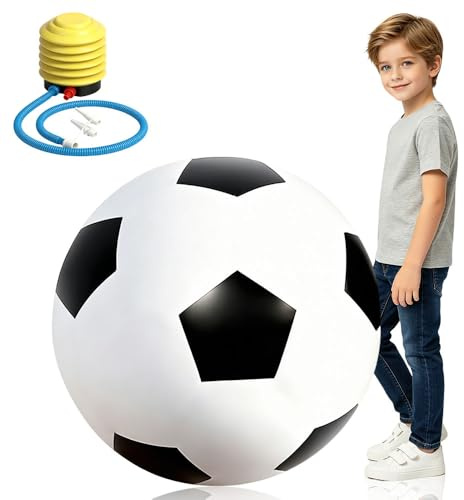 LYPPUL XXL Fußball Ø 100 cm Groß, Kinderball aus Gummi mit Luftpumpe, Softball Fußball für Mädchen Jungen, Indoor & Outdoor Schwarz Weiß, Geeignet zum Treten, Werfen und Rollen