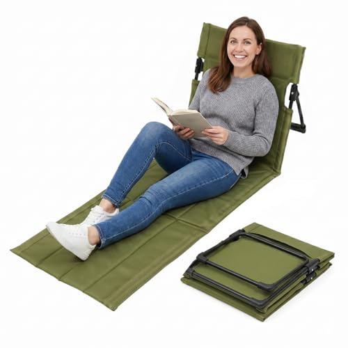 Generisch Strandmatte klappbar mit Verstellbarer Rückenlehne, Strand-Klappstuhl Strandstuhlkissen, Bodenstuhl Strandmatratze Strandliege Sonnenliege Gartenliege Liegematte Campingstuhl (Grün)