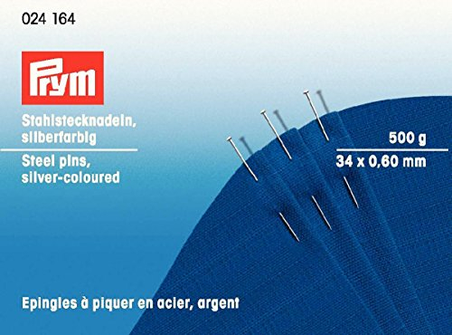 Prym 024164-1 Stecknadeln, 0,60 x 34mm, silberfarbig, 500g, Pappdose, Stahl, 34 x 0,6mm