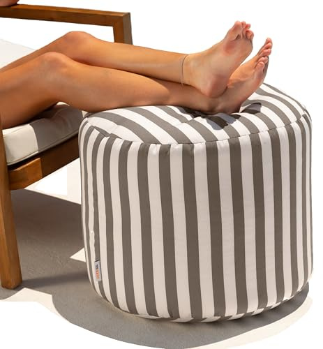 Jaxx Spring Indoor/Outdoor Bean Bag Pouf Ottoman, Taupe Stripes