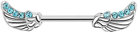 Autiga Brustwarzen Piercing Nippelpiercing Brustpiercing Flügel Wings Angel Straight Barbell türkis