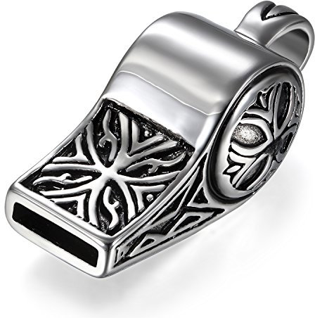 JewelryWe Schmuck Herren Halskette Edelstahl Retro Keltisch Kreuz Pfeife Trillerpfeife Anhänger mit 55cm Kette Geschenk Silber Schwarz