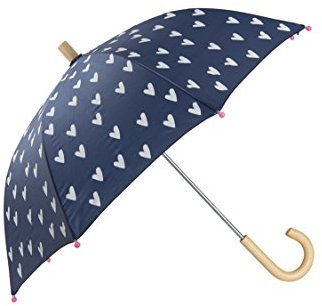Hatley Girl's Printed Umbrella, Navy and White Heart, One Size UK