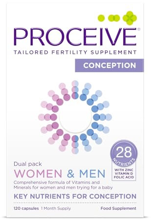 Proceive® Women & Proceive® Men Dual Pack Fertility Supplements for Conception - Vitamins & Minerals for Couples Trying to Conceive - Zinc, Vitamin D, B12-120 Capsules - Vegan