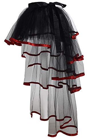 GRACEART Viktorianisch Steampunk Schwarz Geschäftigkeit Tutu Gürtel Spitze Unterrock (Rot Saum)