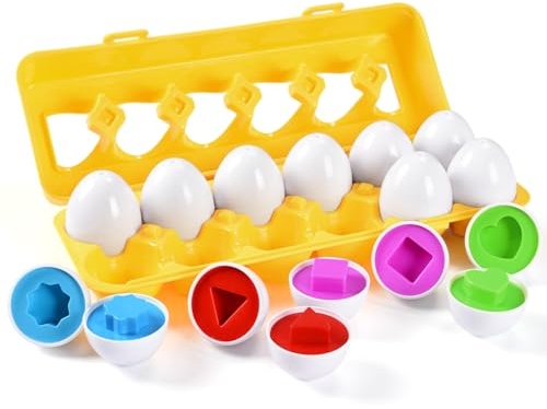 MAGIFIRE Playtime Matching Eggs for Toddlers, 12 Matching Eggs with Coordinated Shapes and Colors, Montessori Toys, STEM Educational Toys for 1-2 Years Old