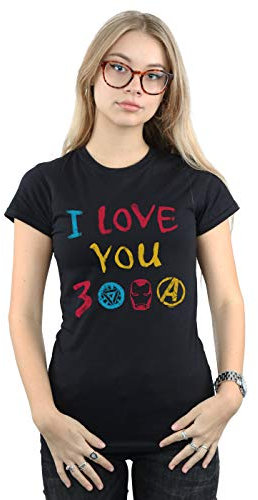 Marvel Women's Avengers Endgame I Love You 3000 Tony Stark Heart T-Shirt Black Small