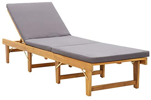 Festnight Klappbare Sonnenliege mit Auflage Akazie Massivholz Sonnenliege (Dunkelgrau, 200 x 61 x 30/55,5/70/86 cm)
