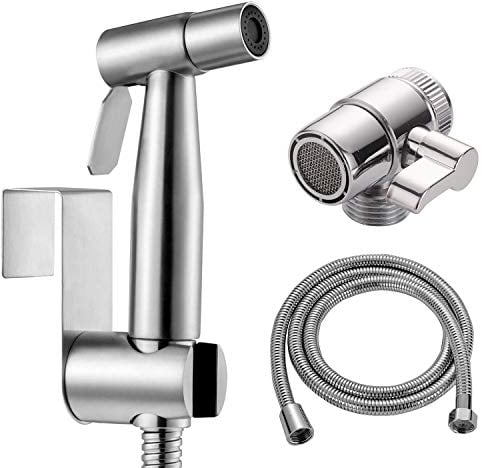 Bidet Edelstahl Handbrause, muslimische Edelstahldusche und Baby-Stoffwindelsprüh-Kit - mit Wasserhahnspender, Schlauch- und Hakentoilette oder Wandhalterung