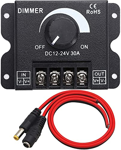 Greluma 1 Pezzo PWM 12V 24V 30A/720W Regolatore Dimmer LED per Striscia LED Monocolore Lampada di illuminazione Luce a Nastro Pulsante Nero Luminosità di Controllo (Cavo DC Incluso)