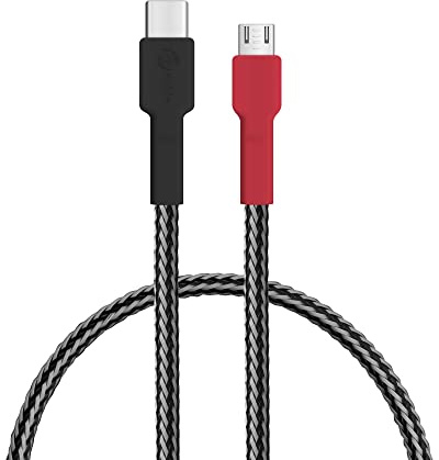 recable-eBike Micro-USB A, USB-C, schwarz & grau, 0,25 m