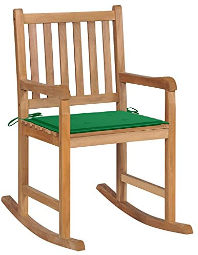 YITHOPI Rustikaler Massivholz-Schaukelstuhl, Sessel,für Wohnzimmer,Schlafzimmer,Terrasse,Balkon,mit bequem und abnehmbar Grünem Kissen Massivholz Teak(Wir Versenden Schnell)