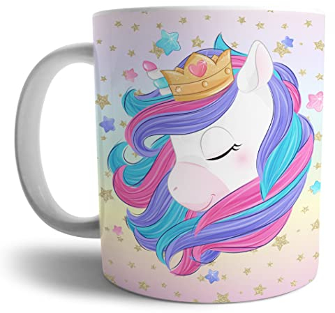 Genérico Taza de unicornio niña personalizada con nombre e inicial, taza desayuno para niñas, unicornios para niñas