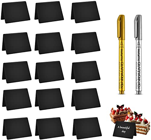 Hossom 15 Stück Kleine Kreidetafel, Mini Tafeln Schilder zum Preisschilder Aufsteller, Beschriften, Buffet Schilder, Tischkarten, Schiefertafel mit 2 Stiften Mini Tafel für Reserviert, Bäckerei, Café