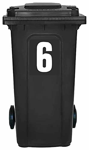 Pack of 4 White Wheelie Bin Number 6 Stickers (17 cm) Waterproof Bin Stickers Packwith® #PBN10-6