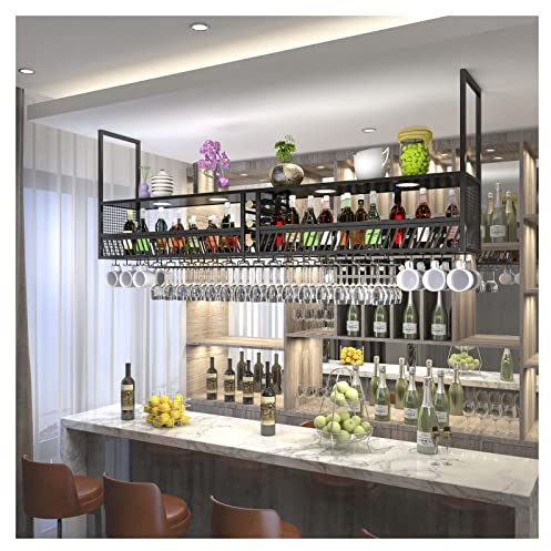 Deckenwein-Rack-Pflanzen-Rack-Amerikaner-Weinlese-Wein-Rack DACHGESCHOSS Retro Indoor Pflanzengestell Europäer Wandmontage Pflanzenständer Hängende Weinträger ( Color : Black , Size : 120X30X80CM )