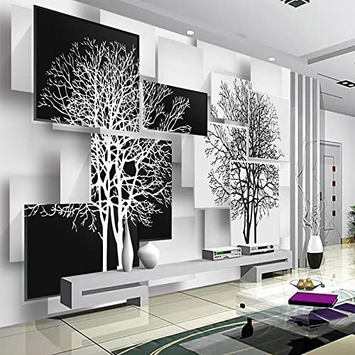 Papier Peint 3D Intissé Grand Arbre Noir Et Blanc Simple Papier Peint Panoramique 3D Moderne Décoration Murale