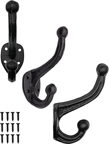 FUXXER 3 ganchos de hierro macizo, percheros y percheros, estilo vintage, hierro fundido, color negro