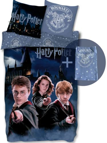 Harry Potter Bettwäsche 135x200 80x80 Kissenbezug Hogwarts [mit Tragebeutel] 100% Baumwolle Schadstoffgeprüft Öko Tex Standard Deutsche Größe
