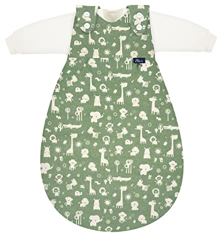 Alvi Baby Mäxchen Original Babyschlafsack 3-teilig, Außensack & Zwei Innensäcke, Kinderschlafsack mitwachsend, atmungsaktiv, Ganzjahresschlafsack (Granite Animals, 50/56)