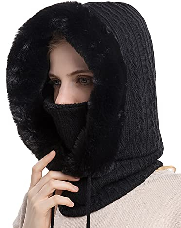 FEOYA Sturmhaube Damen Balaclava Winter Warme Gesichtsmaske Fleece Skimütze Radfahren Mütze Schal Plüsch Nackenwärmer Kapuzenschal