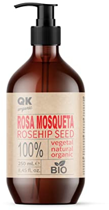 QKnatur - Huile de Rose Musquée 100% Naturel Bio Vegan - 250 ml - Cicatrices et Vergetures - Anti-rides Anti-âge - BIO - Pressée à Froid