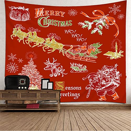 Aotiwe Wandteppich Groß, Wandtuch Aesthetic Weihnachtsthema Weihnachtsmann Elch Baum Rot Polyester 350X256cm