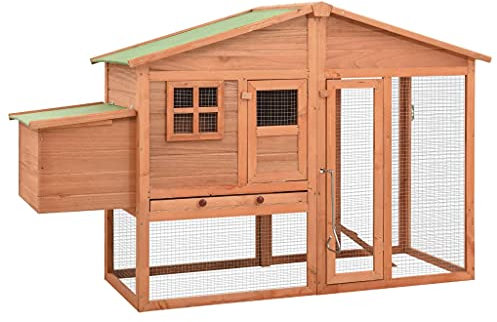 HOMIUSE HüHnerstall Winterfest Hühnerstall mit Legenest Tanne Massivholz Meerschweinchen Haus HüHnerhaus KleintierkäFig Chicken Run HüHnerhaus Winterfest HüHnergehege GäNse, Kaninchen 191x67x117 cm