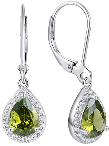 YL Damen Ohrhänger 925 Sterling Silber August Geburtsstein Peridot Zirkonia Oval Tropfen Ohrringe