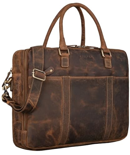 STILORD 'Drake' Businesstasche Leder Groß Vintage Aktentasche XL Ledertasche Laptoptasche für Arbeit Büro Umhängetasche Aufsteckbar Echtleder, Farbe:calais - braun