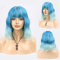 FAELBATY Ombre Blau Perücke Kurze Locken Perücke mit Pony Kurze blaue Perücke für Frauen und Mädchen Schulterlang Synthetische Halloween Cosplay Party Perücke Kostüm Perücke (12 Ombre Blau)